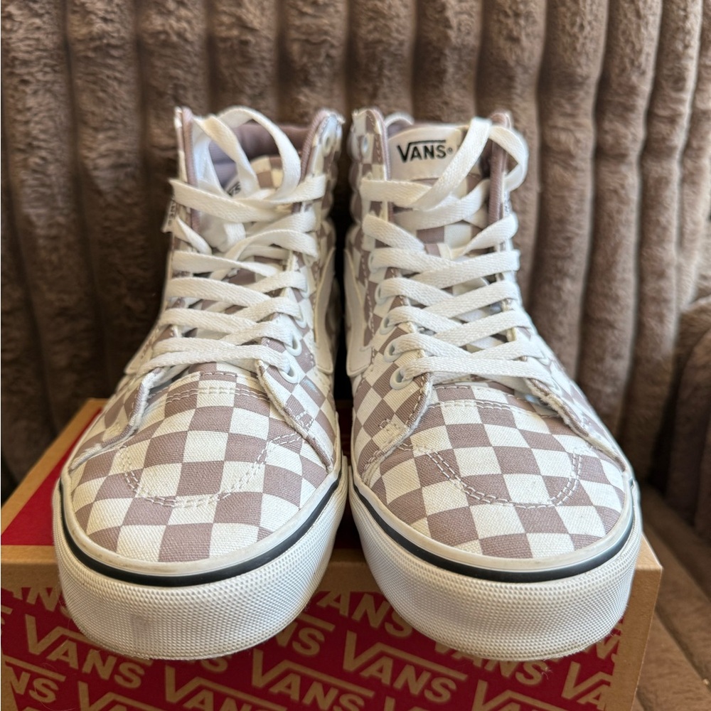 Vans White and Gray Checkered High-Tops